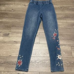 Soft Surroundings Denim Jeans with Red Floral Design